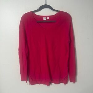 GAP Hot Pink Tunic Sweater V-Neck Size M Cotton/Nylon/Acrylic